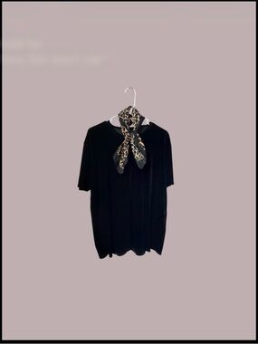 Forever 21 Black Short Sleeve Tee with Leopard Scarf Accent